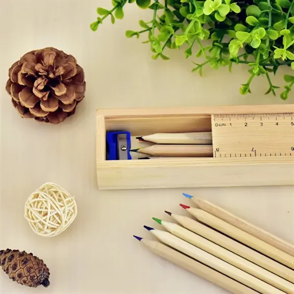 12-Piece Colored Pencil Set In Wooden Ruler Box