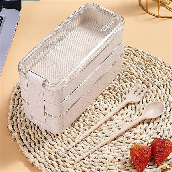 Three layers outdoor picnic wheat plastic bento box