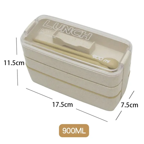 Three layers outdoor picnic wheat plastic bento box