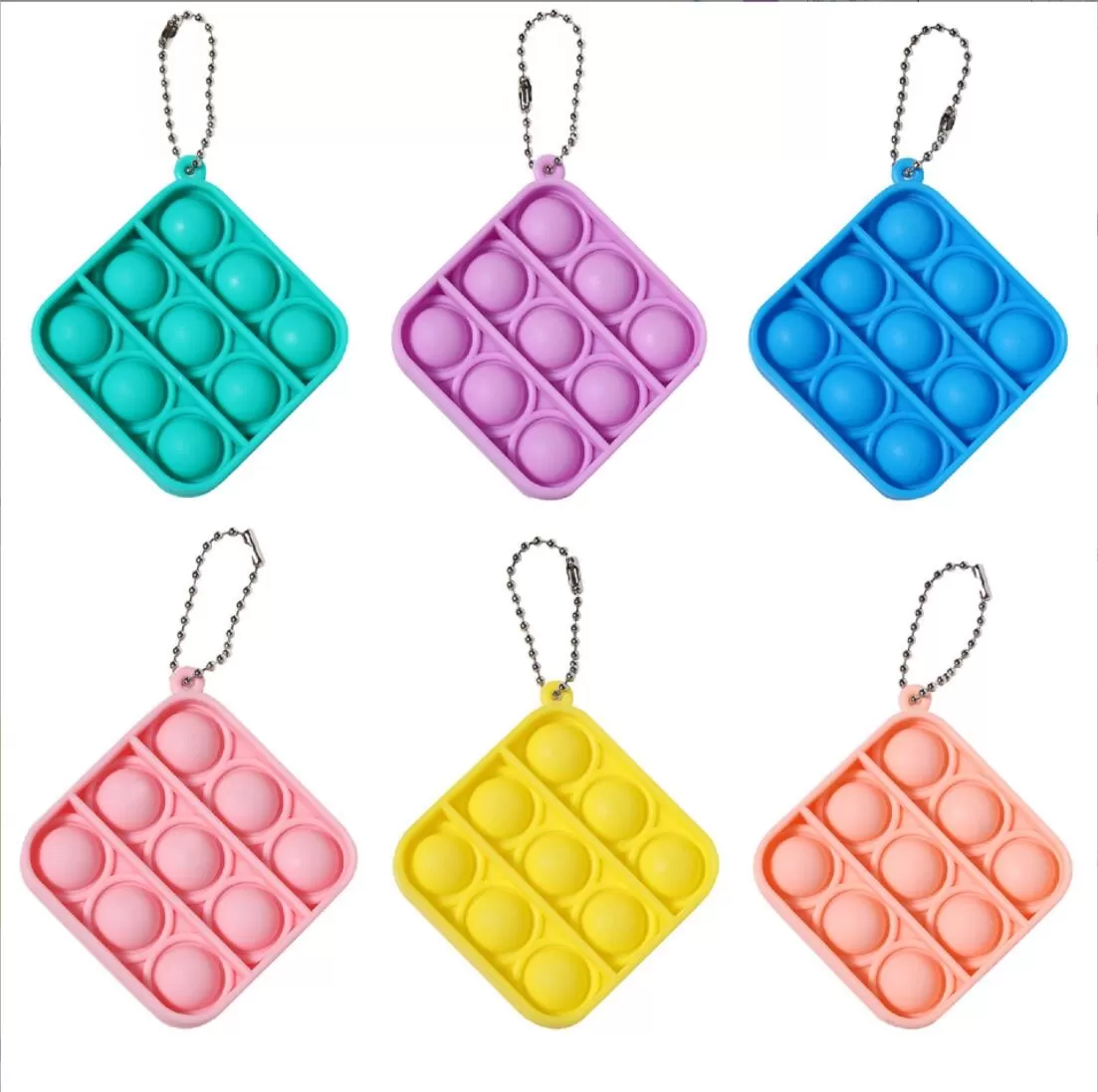 Square Push Pop Bubble Toy Keychain