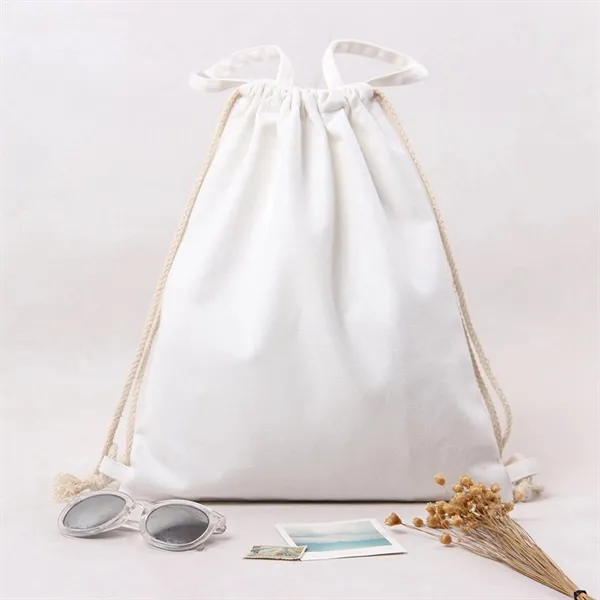 H 15.75" x W 13.7" White Canvas Drawstring Backpack