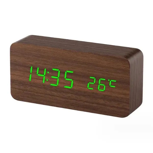 Wooden Alarm Clock with Temperature Display