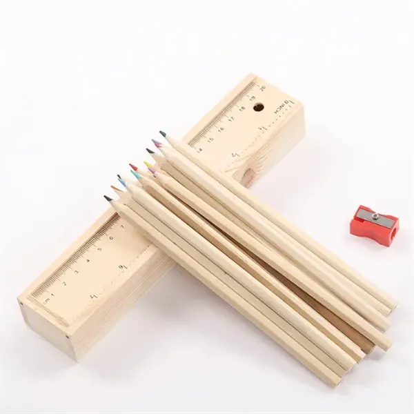 12-Piece Colored Pencil Set In Wooden Ruler Box