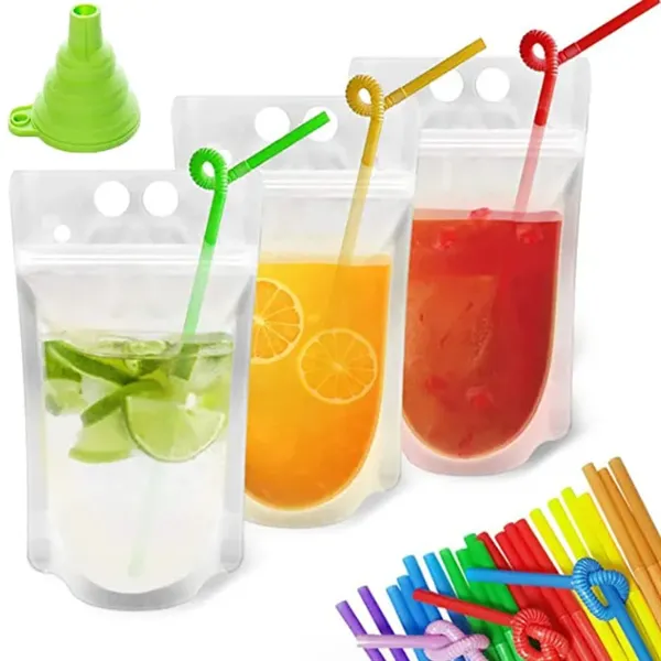Hand-held closable Zipper Drinking Pouches With Straw