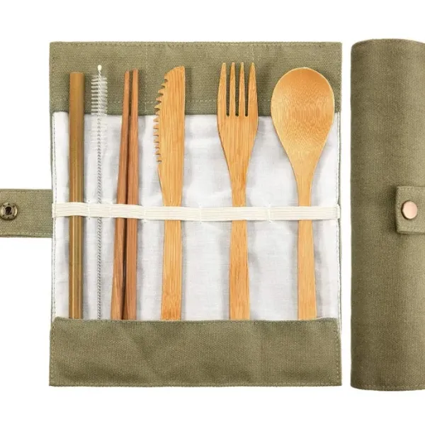 Bamboo Travel Utensils Set with Carrying Case
