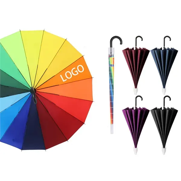 16 Bone Rainbow Umbrella with Hook Handle