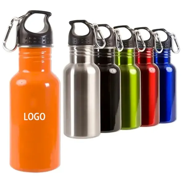500mL Wide Mouth Stainless Steel Water Bottle w/ Carabiner