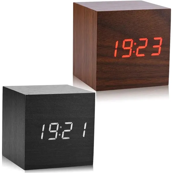 Wooden Cube Digital Alarm Clock