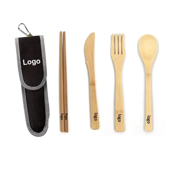 4 Pcs Bamboo Travel Utensils Set