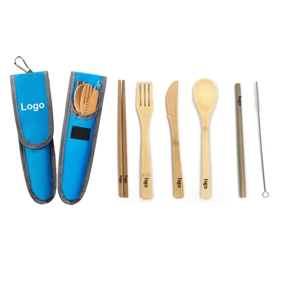 6 Pcs Bamboo Travel Utensils Set
