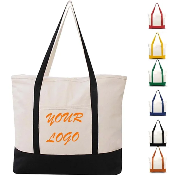 Canvas Tote Bag with an External Pocket