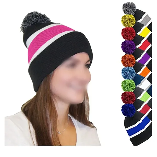 Pom Knit Beanie With Cuff