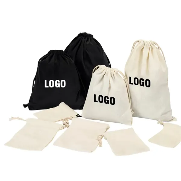 Custom Logo Shopping Bags Cotton Drawstring