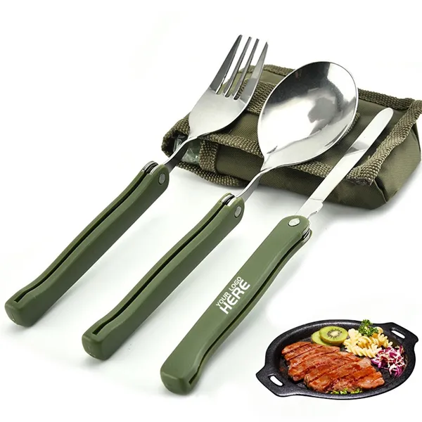 Portable Folding Camping Tool Set With Folk, Spoon, Knife