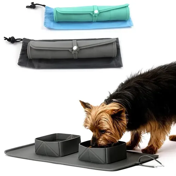 Silicone Collapsible Pet Double Bowl Water Food Feeding Cup