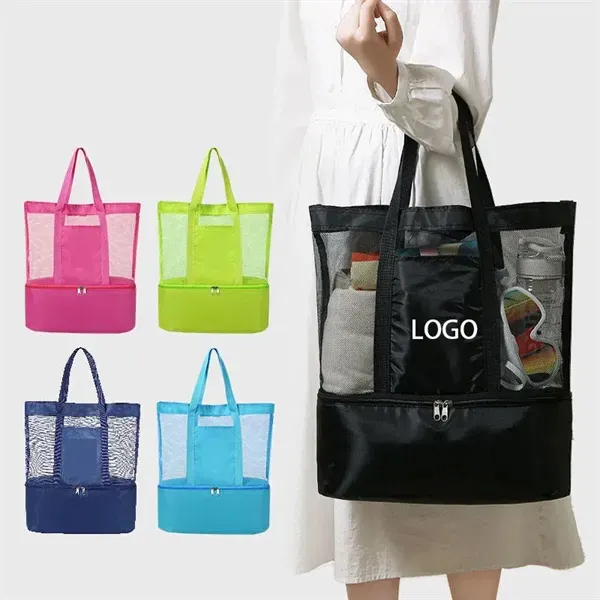 Beach Tote with Insulated Cooler and Pocket