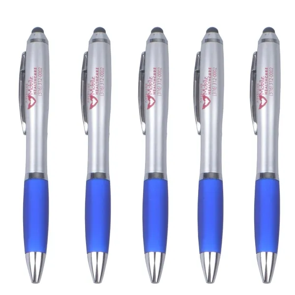 Blue color Twist arc shape plastic ball pen
