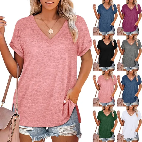 Ladies V-neck Short Sleeve T-Shirt